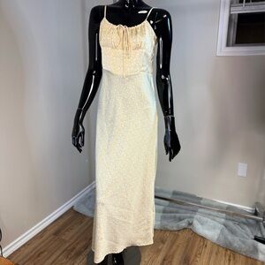Glamorous Milkmaid Dress Yellow Floral Midi Cottagecore Tie Front Slip Size 8